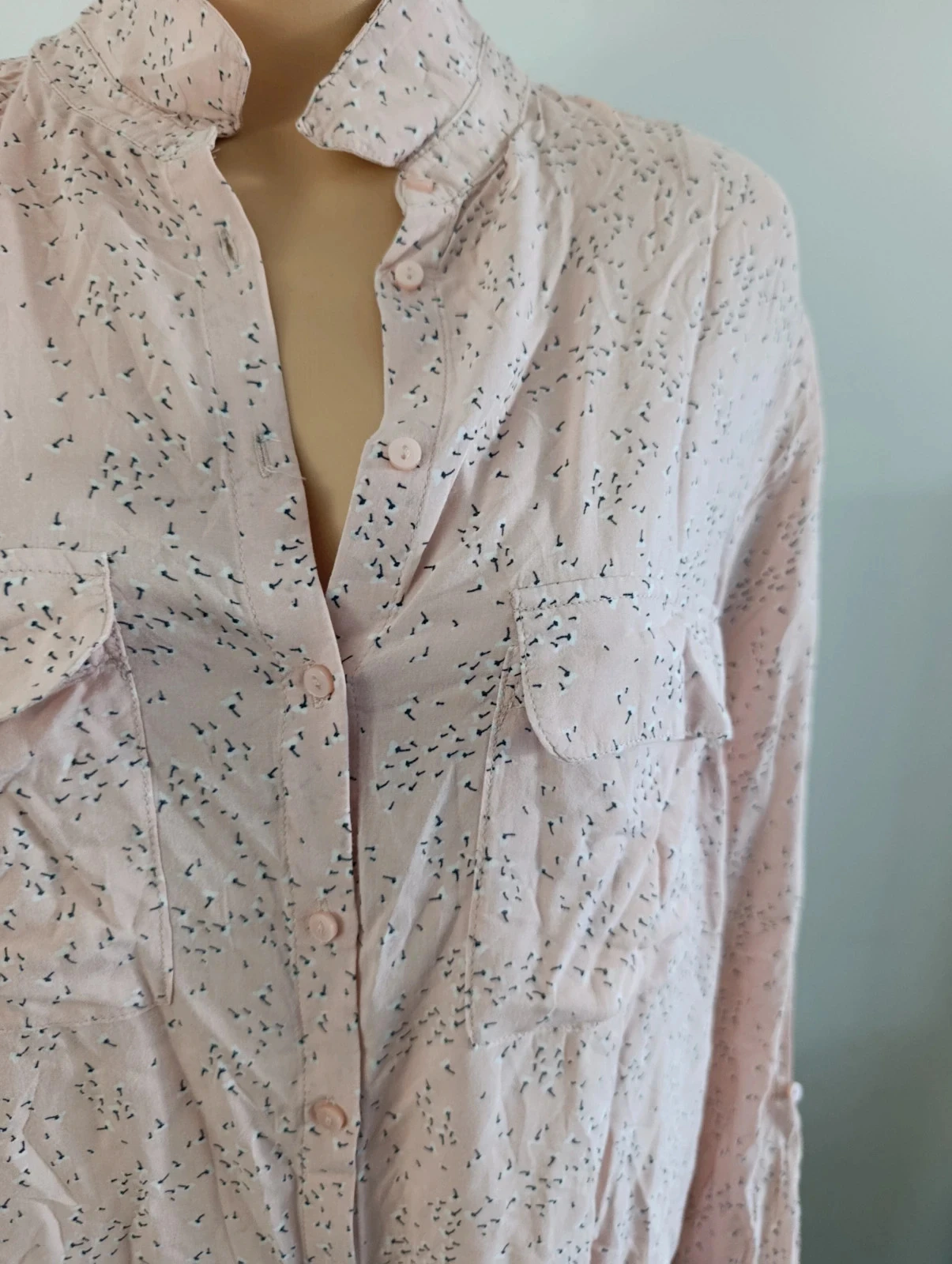 Camaêbu powder pink printed blouse shirt for women size 44 long sleeves fluid – photo 6